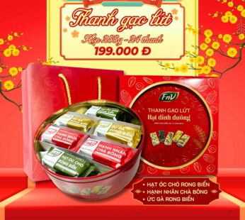 Hộp quà tết thanh gạo lứt dinh dưỡng FnV – Hộp thiếc tròn 288 Gram, 24 thanh