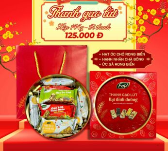 Hộp quà tết thanh gạo lứt dinh dưỡng FnV – Hộp thiếc tròn 144 Gram, 12 thanh