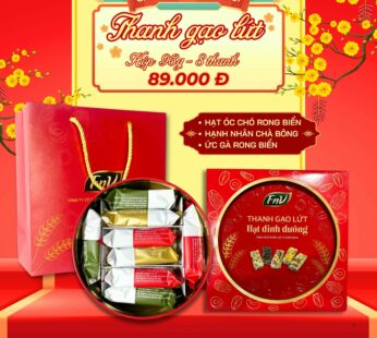 Hộp quà tết thanh gạo lứt dinh dưỡng FnV – Hộp thiếc tròn 96 Gram, 8 thanh