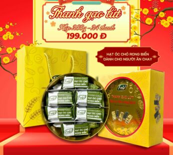 Hộp quà tết thanh gạo lứt hạt óc chó rong biển FnV – Hộp thiếc tròn 288 Gram, 24 thanh