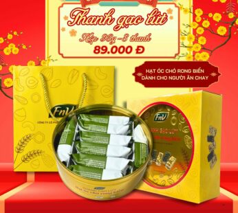 Hộp quà tết thanh gạo lứt hạt óc chó rong biển FnV – Hộp thiếc tròn 96 Gram, 8 thanh