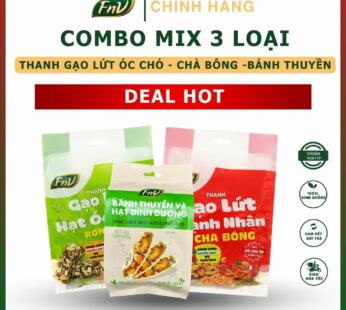 [COMBO 3 MIX] Thanh gạo lứt chà bông hạnh nhân bịch 120g – Thanh gạo lứt Hạt óc chó rong biển 120g – Bánh thuyền FNV + Tặng 1 gói xoài sấy dẻo hoặc 1 gói gạo lứt sấy 100g bất kỳ